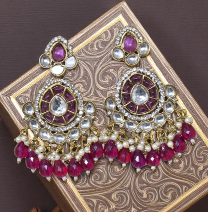 Ethnic Gold Plated Kundan Chandbali Earrings for Women, Traditional Indian Jhumka Drop Earring Set with Pearl & Stone Detailing, Perfect for Wedding, Festival, Party and Gifting