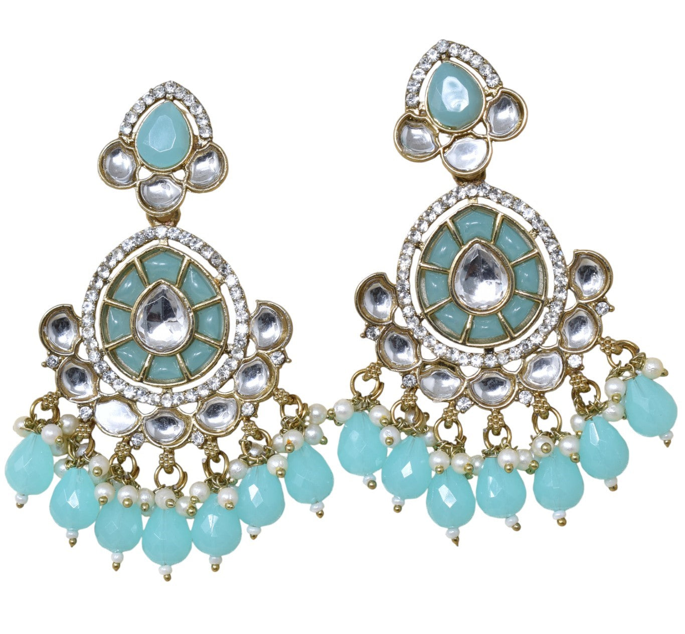 Ethnic Gold Plated Kundan Chandbali Earrings for Women, Traditional Indian Jhumka Drop Earring Set with Pearl & Stone Detailing, Perfect for Wedding, Festival, Party and Gifting