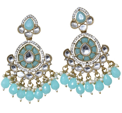 Ethnic Gold Plated Kundan Chandbali Earrings for Women, Traditional Indian Jhumka Drop Earring Set with Pearl & Stone Detailing, Perfect for Wedding, Festival, Party and Gifting