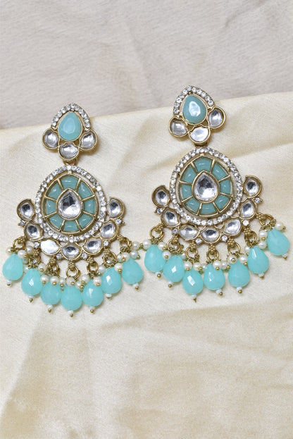 Ethnic Gold Plated Kundan Chandbali Earrings for Women, Traditional Indian Jhumka Drop Earring Set with Pearl & Stone Detailing, Perfect for Wedding, Festival, Party and Gifting