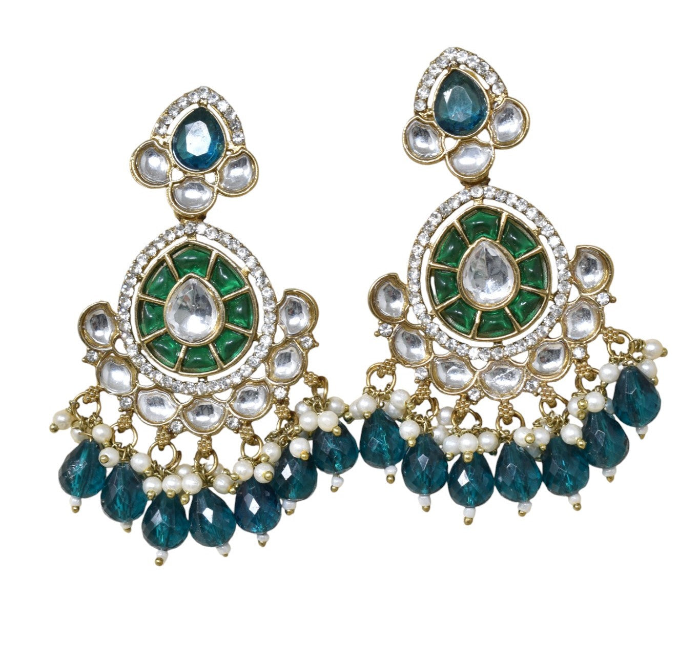 Ethnic Gold Plated Kundan Chandbali Earrings for Women, Traditional Indian Jhumka Drop Earring Set with Pearl & Stone Detailing, Perfect for Wedding, Festival, Party and Gifting