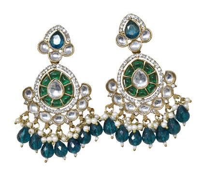 Ethnic Gold Plated Kundan Chandbali Earrings for Women, Traditional Indian Jhumka Drop Earring Set with Pearl & Stone Detailing, Perfect for Wedding, Festival, Party and Gifting