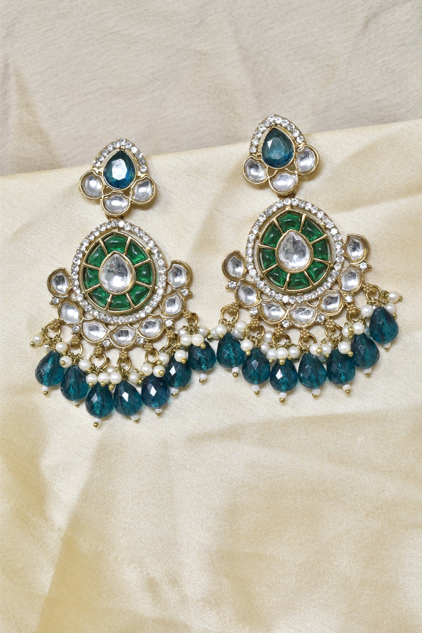 Ethnic Gold Plated Kundan Chandbali Earrings for Women, Traditional Indian Jhumka Drop Earring Set with Pearl & Stone Detailing, Perfect for Wedding, Festival, Party and Gifting