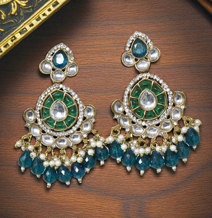 Ethnic Gold Plated Kundan Chandbali Earrings for Women, Traditional Indian Jhumka Drop Earring Set with Pearl & Stone Detailing, Perfect for Wedding, Festival, Party and Gifting