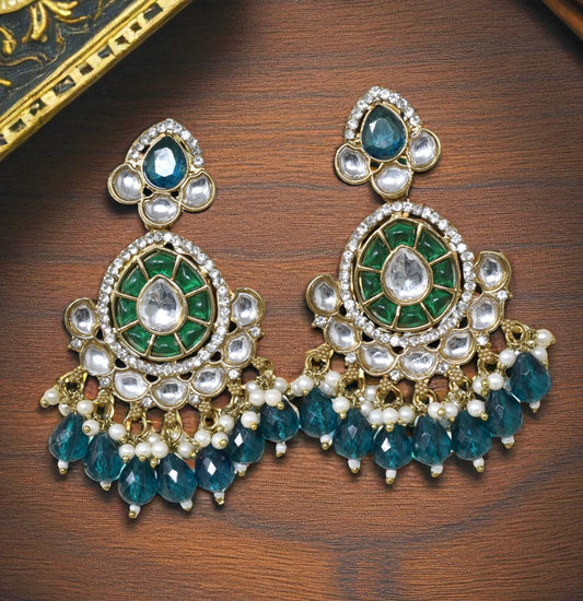 Ethnic Gold Plated Kundan Chandbali Earrings for Women, Traditional Indian Jhumka Drop Earring Set with Pearl & Stone Detailing, Perfect for Wedding, Festival, Party and Gifting