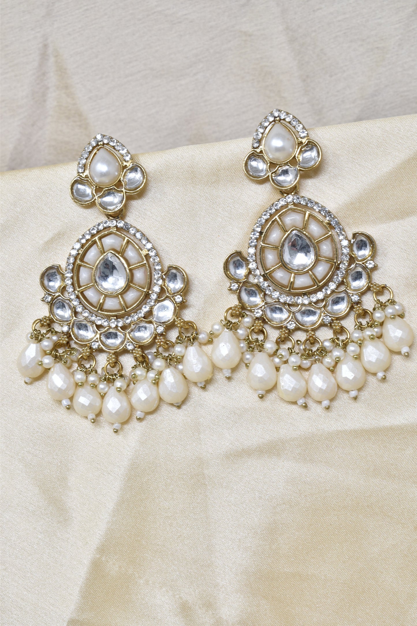 Ethnic Gold Plated Kundan Chandbali Earrings for Women, Traditional Indian Jhumka Drop Earring Set with Pearl & Stone Detailing, Perfect for Wedding, Festival, Party and Gifting