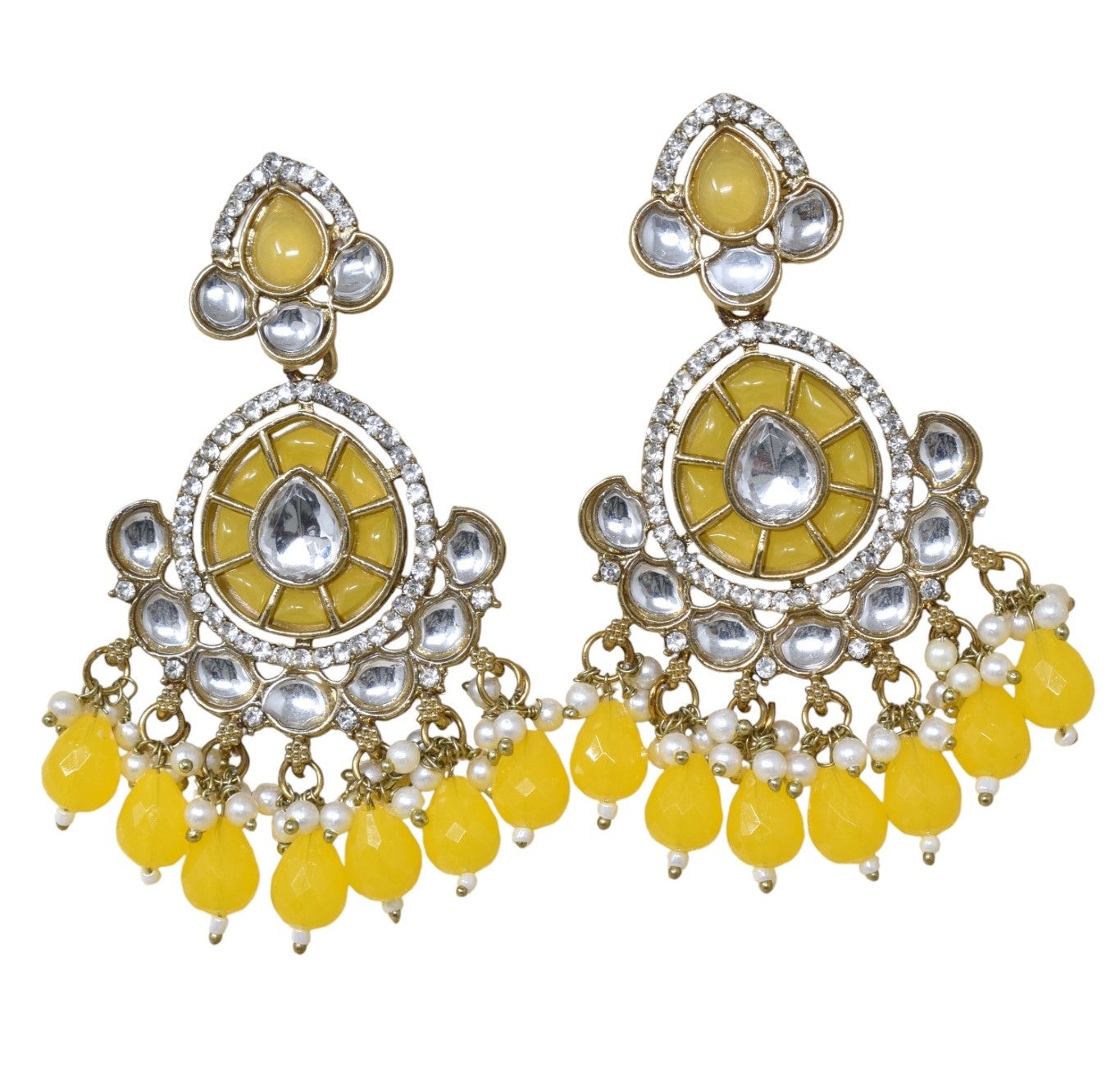 Ethnic Gold Plated Kundan Chandbali Earrings for Women, Traditional Indian Jhumka Drop Earring Set with Pearl & Stone Detailing, Perfect for Wedding, Festival, Party and Gifting