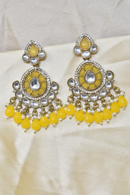 Ethnic Gold Plated Kundan Chandbali Earrings for Women, Traditional Indian Jhumka Drop Earring Set with Pearl & Stone Detailing, Perfect for Wedding, Festival, Party and Gifting