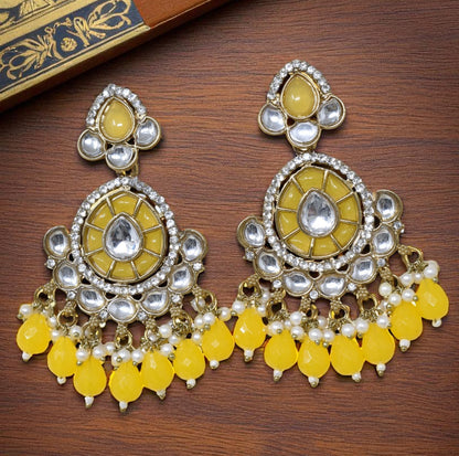 Ethnic Gold Plated Kundan Chandbali Earrings for Women, Traditional Indian Jhumka Drop Earring Set with Pearl & Stone Detailing, Perfect for Wedding, Festival, Party and Gifting