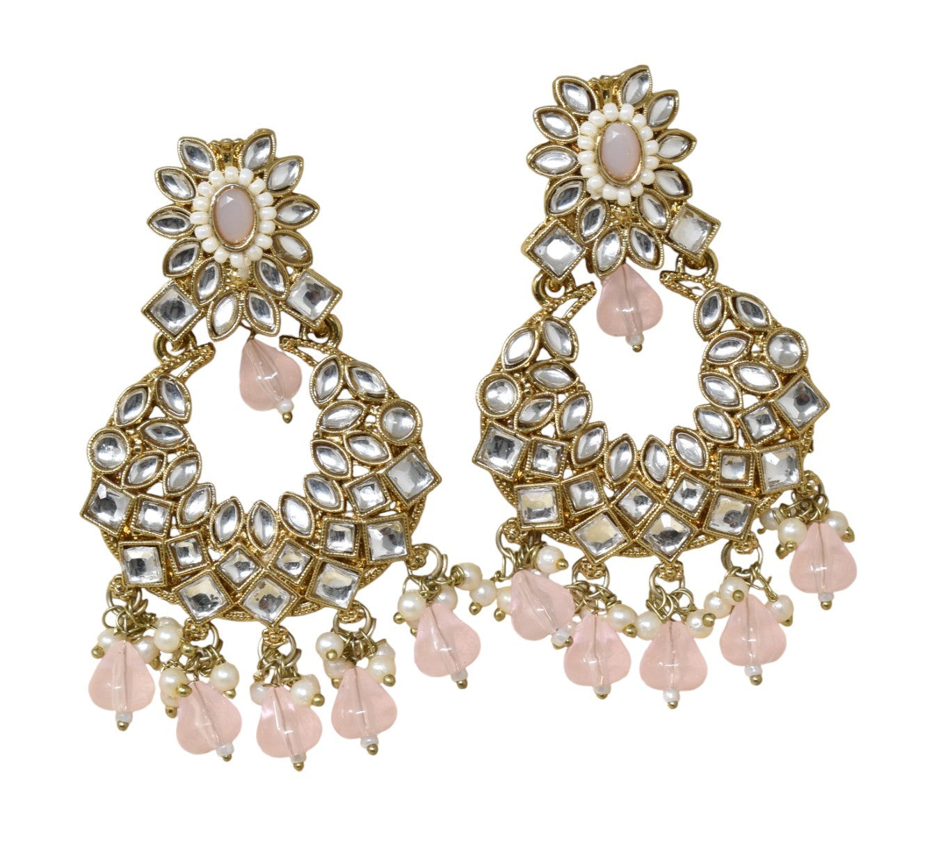 Ethnic Gold Plated Kundan Chandbali Earrings for Women, Traditional Indian Jhumka Drop Earring Set with Pearl & Stone Detailing, Perfect for Wedding, Festival, Party and Gifting