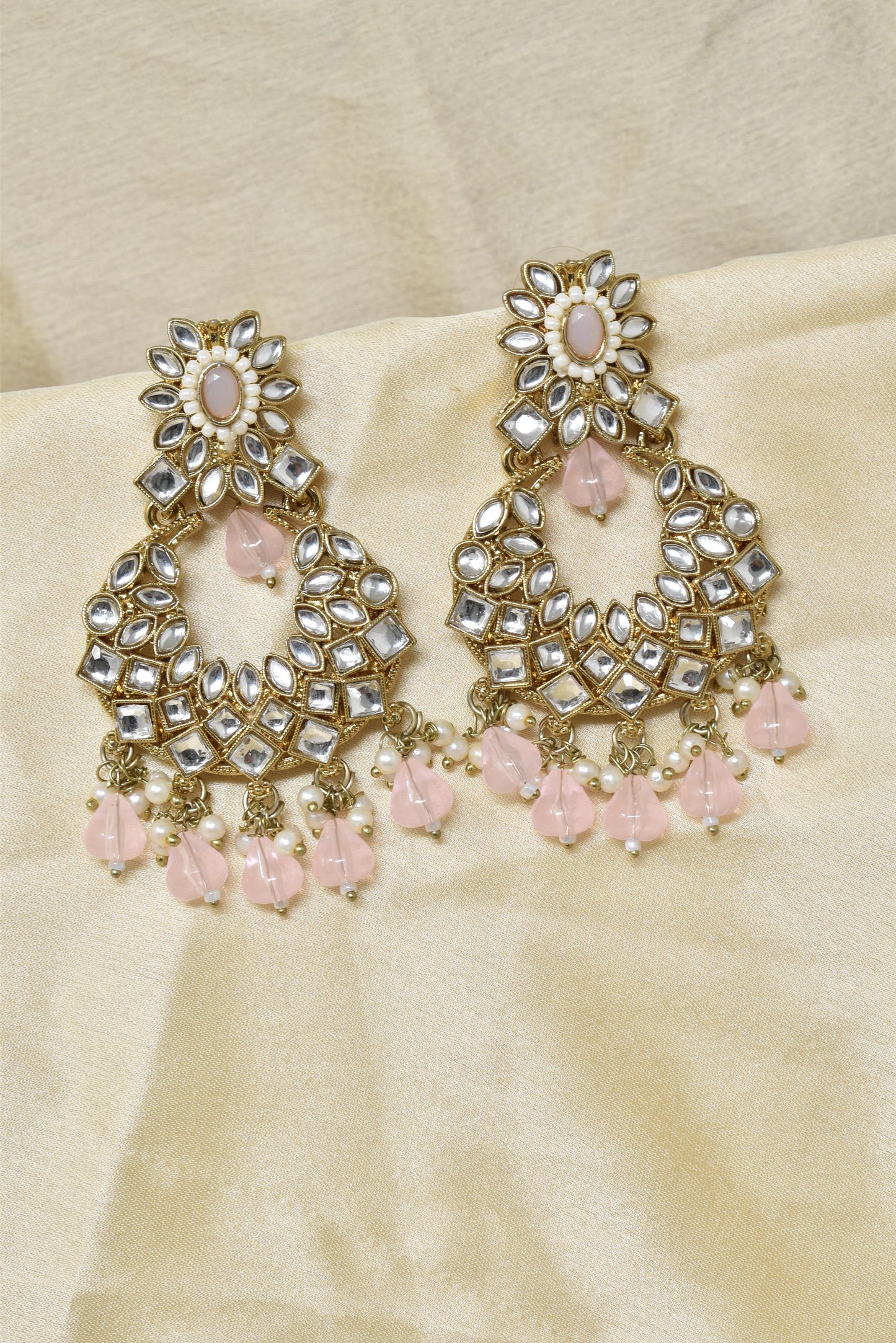 Ethnic Gold Plated Kundan Chandbali Earrings for Women, Traditional Indian Jhumka Drop Earring Set with Pearl & Stone Detailing, Perfect for Wedding, Festival, Party and Gifting