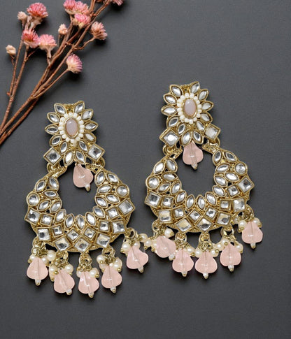 Ethnic Gold Plated Kundan Chandbali Earrings for Women, Traditional Indian Jhumka Drop Earring Set with Pearl & Stone Detailing, Perfect for Wedding, Festival, Party and Gifting