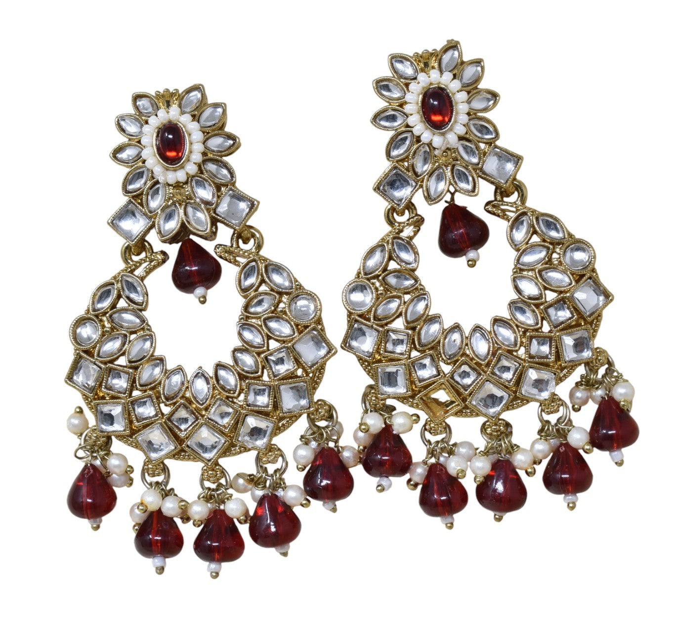 Ethnic Gold Plated Kundan Chandbali Earrings for Women, Traditional Indian Jhumka Drop Earring Set with Pearl & Stone Detailing, Perfect for Wedding, Festival, Party and Gifting