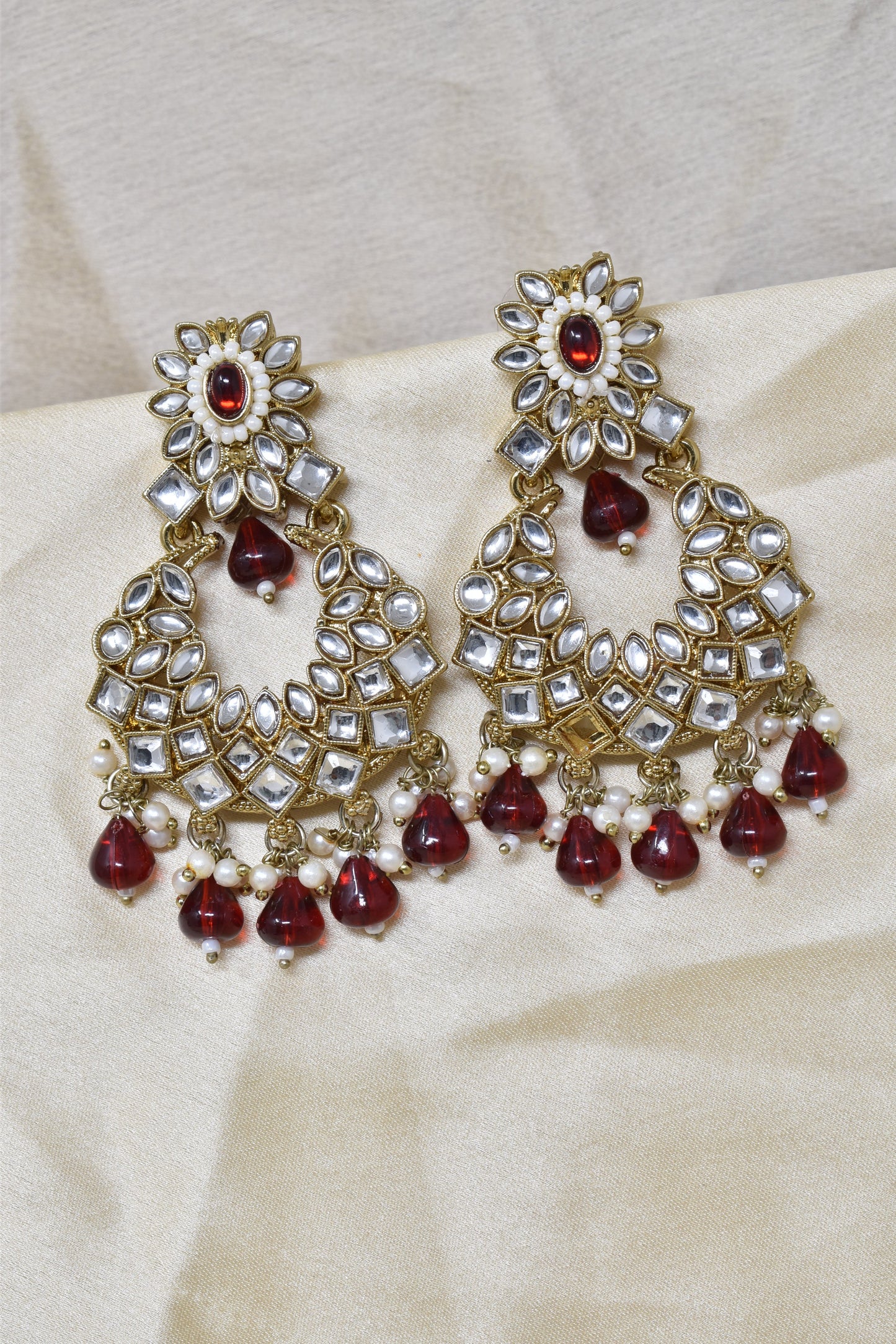 Ethnic Gold Plated Kundan Chandbali Earrings for Women, Traditional Indian Jhumka Drop Earring Set with Pearl & Stone Detailing, Perfect for Wedding, Festival, Party and Gifting