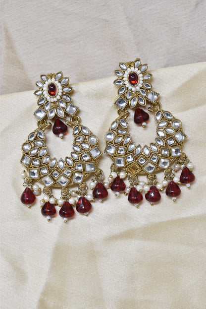 Ethnic Gold Plated Kundan Chandbali Earrings for Women, Traditional Indian Jhumka Drop Earring Set with Pearl & Stone Detailing, Perfect for Wedding, Festival, Party and Gifting