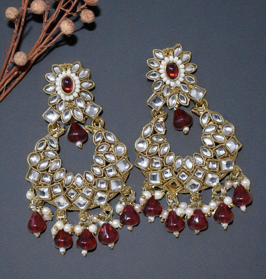 Ethnic Gold Plated Kundan Chandbali Earrings for Women, Traditional Indian Jhumka Drop Earring Set with Pearl & Stone Detailing, Perfect for Wedding, Festival, Party and Gifting
