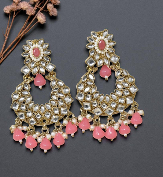 Ethnic Gold Plated Kundan Chandbali Earrings for Women, Traditional Indian Jhumka Drop Earring Set with Pearl & Stone Detailing, Perfect for Wedding, Festival, Party and Gifting