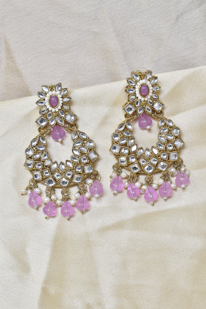 Ethnic Gold Plated Kundan Chandbali Earrings for Women, Traditional Indian Jhumka Drop Earring Set with Pearl & Stone Detailing, Perfect for Wedding, Festival, Party and Gifting