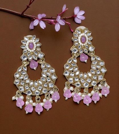 Ethnic Gold Plated Kundan Chandbali Earrings for Women, Traditional Indian Jhumka Drop Earring Set with Pearl & Stone Detailing, Perfect for Wedding, Festival, Party and Gifting