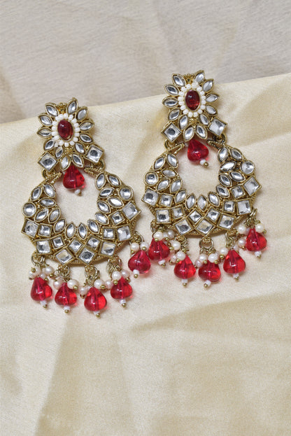 Ethnic Gold Plated Kundan Chandbali Earrings for Women, Traditional Indian Jhumka Drop Earring Set with Pearl & Stone Detailing, Perfect for Wedding, Festival, Party and Gifting