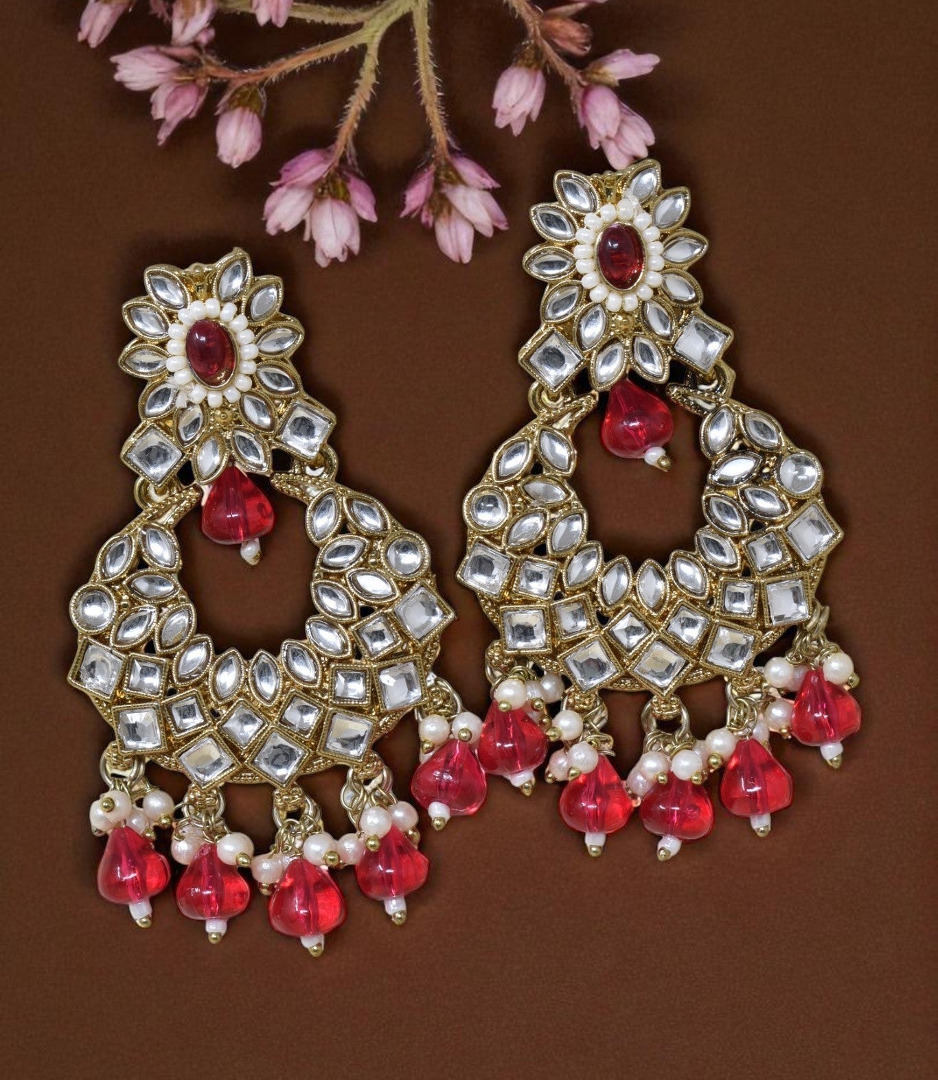 Ethnic Gold Plated Kundan Chandbali Earrings for Women, Traditional Indian Jhumka Drop Earring Set with Pearl & Stone Detailing, Perfect for Wedding, Festival, Party and Gifting