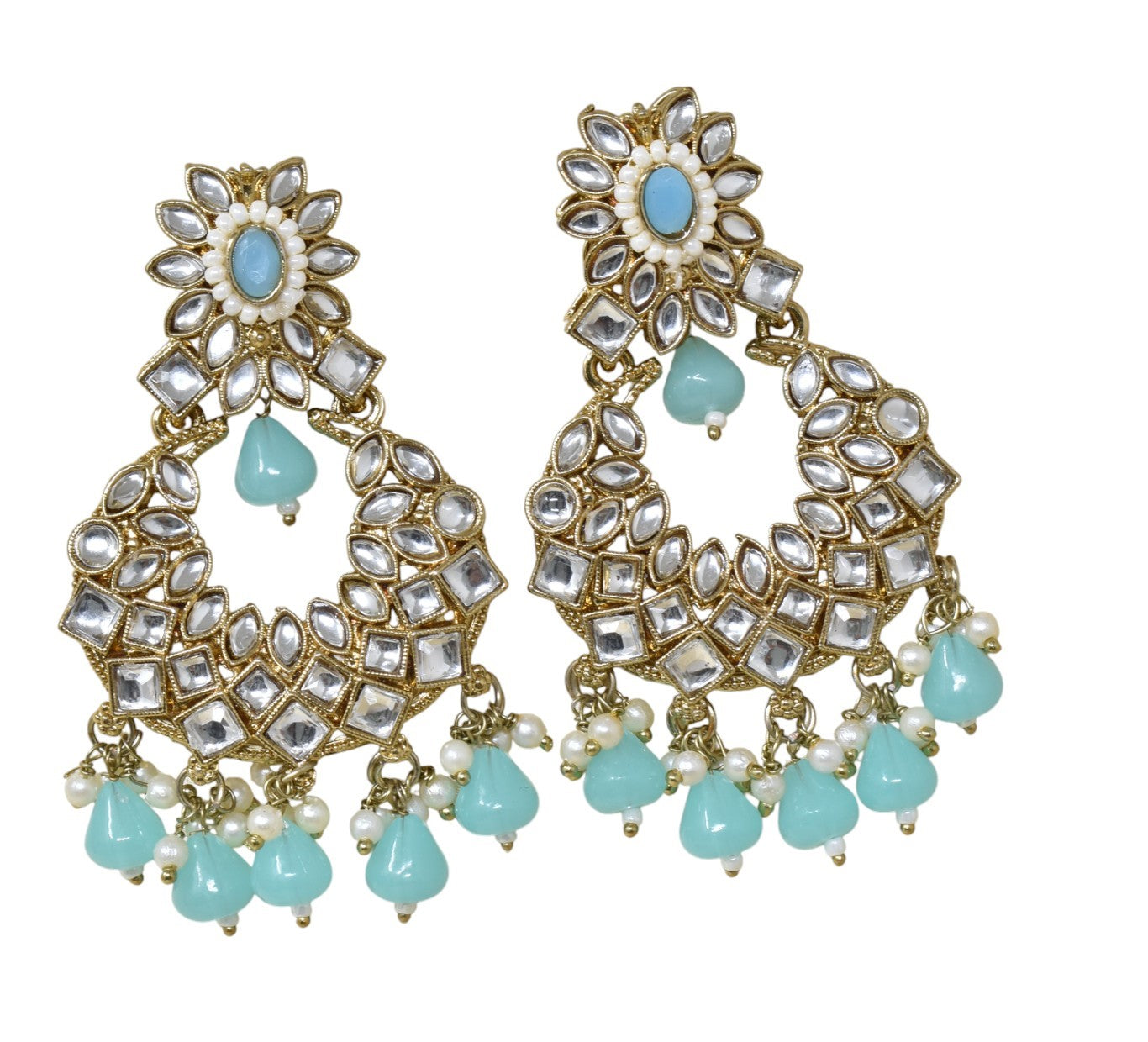 Ethnic Gold Plated Kundan Chandbali Earrings for Women, Traditional Indian Jhumka Drop Earring Set with Pearl & Stone Detailing, Perfect for Wedding, Festival, Party and Gifting