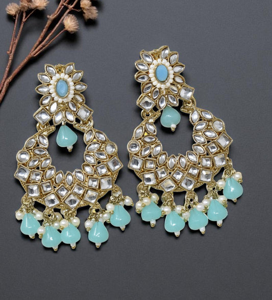 Ethnic Gold Plated Kundan Chandbali Earrings for Women, Traditional Indian Jhumka Drop Earring Set with Pearl & Stone Detailing, Perfect for Wedding, Festival, Party and Gifting