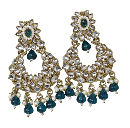 Ethnic Gold Plated Kundan Chandbali Earrings for Women, Traditional Indian Jhumka Drop Earring Set with Pearl & Stone Detailing, Perfect for Wedding, Festival, Party and Gifting