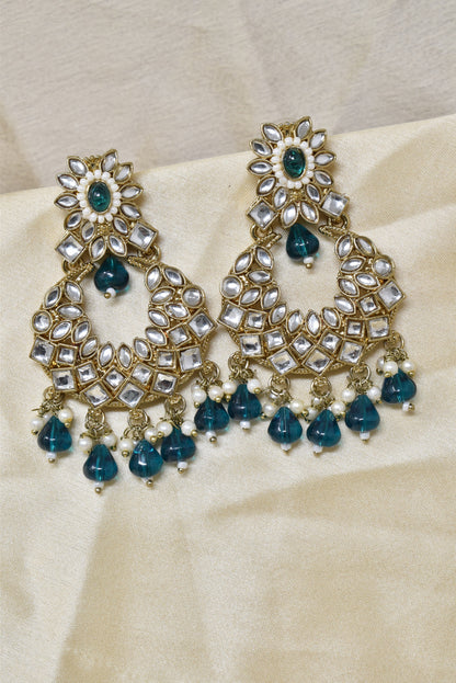 Ethnic Gold Plated Kundan Chandbali Earrings for Women, Traditional Indian Jhumka Drop Earring Set with Pearl & Stone Detailing, Perfect for Wedding, Festival, Party and Gifting