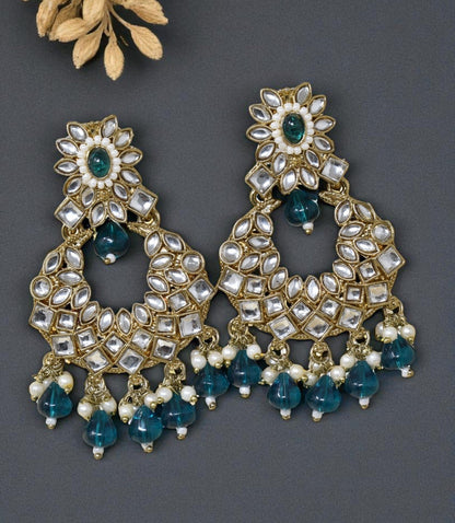 Ethnic Gold Plated Kundan Chandbali Earrings for Women, Traditional Indian Jhumka Drop Earring Set with Pearl & Stone Detailing, Perfect for Wedding, Festival, Party and Gifting
