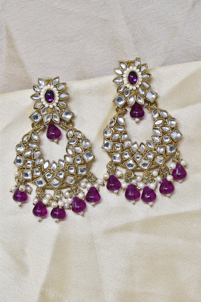 Ethnic Gold Plated Kundan Chandbali Earrings for Women, Traditional Indian Jhumka Drop Earring Set with Pearl & Stone Detailing, Perfect for Wedding, Festival, Party and Gifting