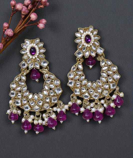 Ethnic Gold Plated Kundan Chandbali Earrings for Women, Traditional Indian Jhumka Drop Earring Set with Pearl & Stone Detailing, Perfect for Wedding, Festival, Party and Gifting