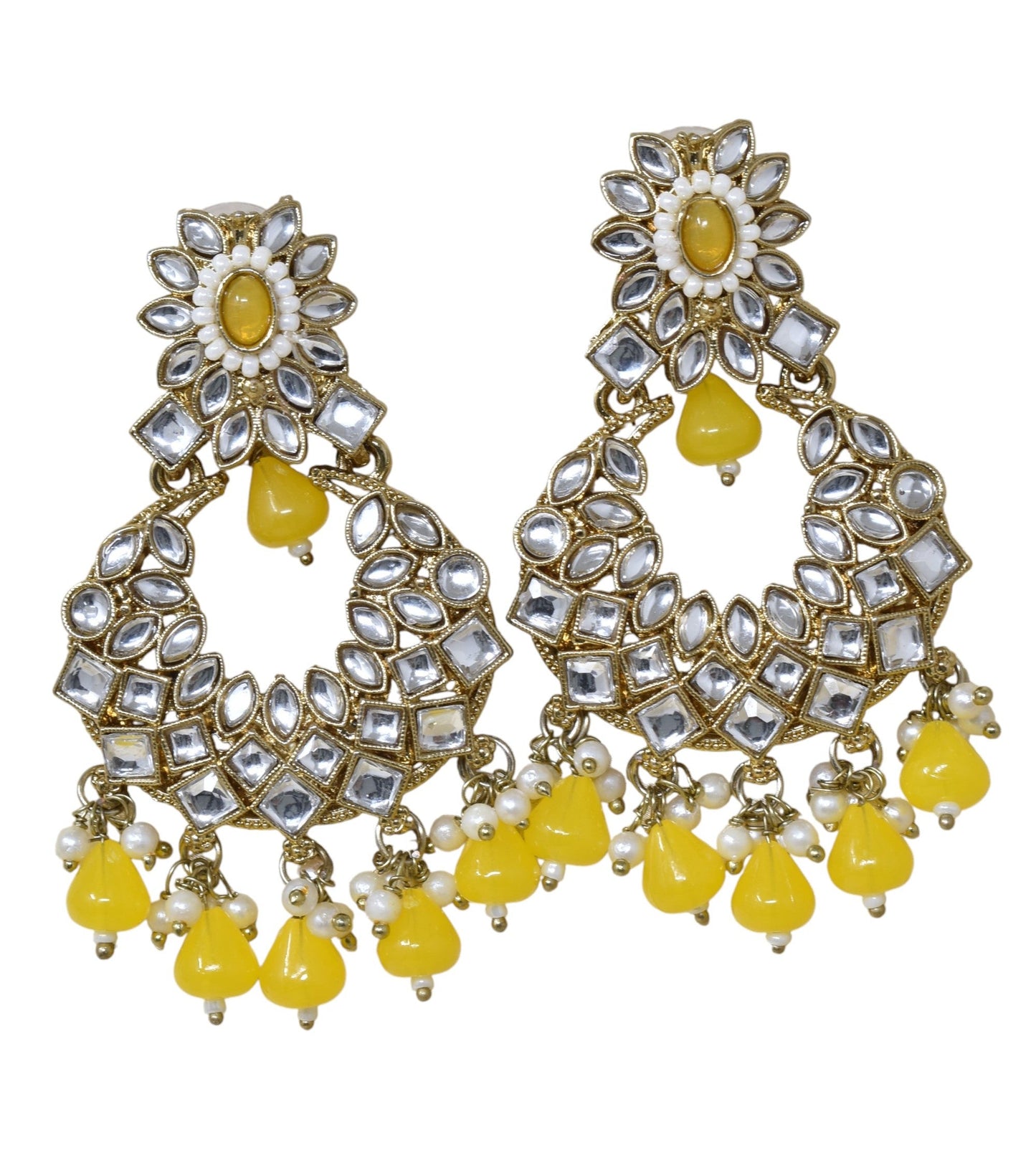 Ethnic Gold Plated Kundan Chandbali Earrings for Women, Traditional Indian Jhumka Drop Earring Set with Pearl & Stone Detailing, Perfect for Wedding, Festival, Party and Gifting