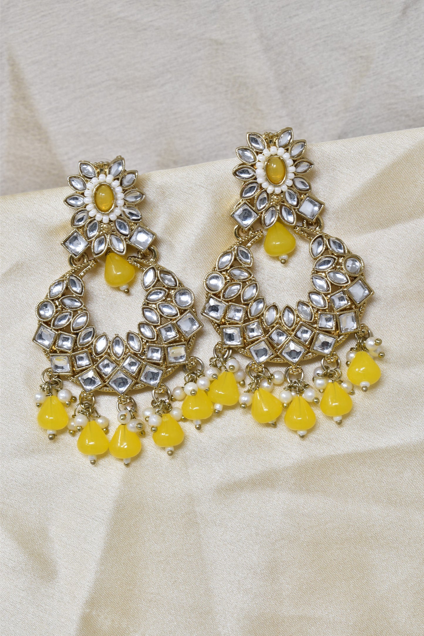 Ethnic Gold Plated Kundan Chandbali Earrings for Women, Traditional Indian Jhumka Drop Earring Set with Pearl & Stone Detailing, Perfect for Wedding, Festival, Party and Gifting