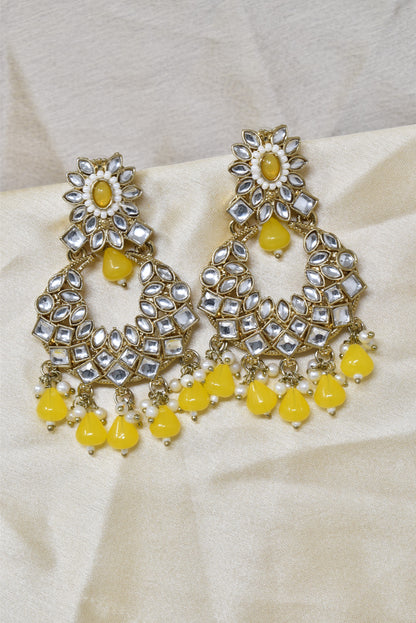 Ethnic Gold Plated Kundan Chandbali Earrings for Women, Traditional Indian Jhumka Drop Earring Set with Pearl & Stone Detailing, Perfect for Wedding, Festival, Party and Gifting