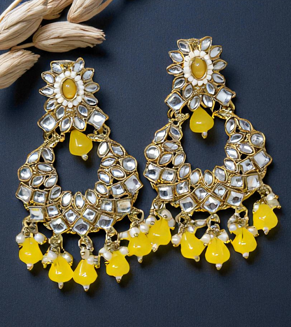 Ethnic Gold Plated Kundan Chandbali Earrings for Women, Traditional Indian Jhumka Drop Earring Set with Pearl & Stone Detailing, Perfect for Wedding, Festival, Party and Gifting