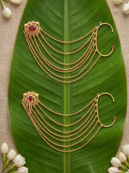 Traditional Multi-Layer Gold-Toned Ear Cuff Hair Chain for Women