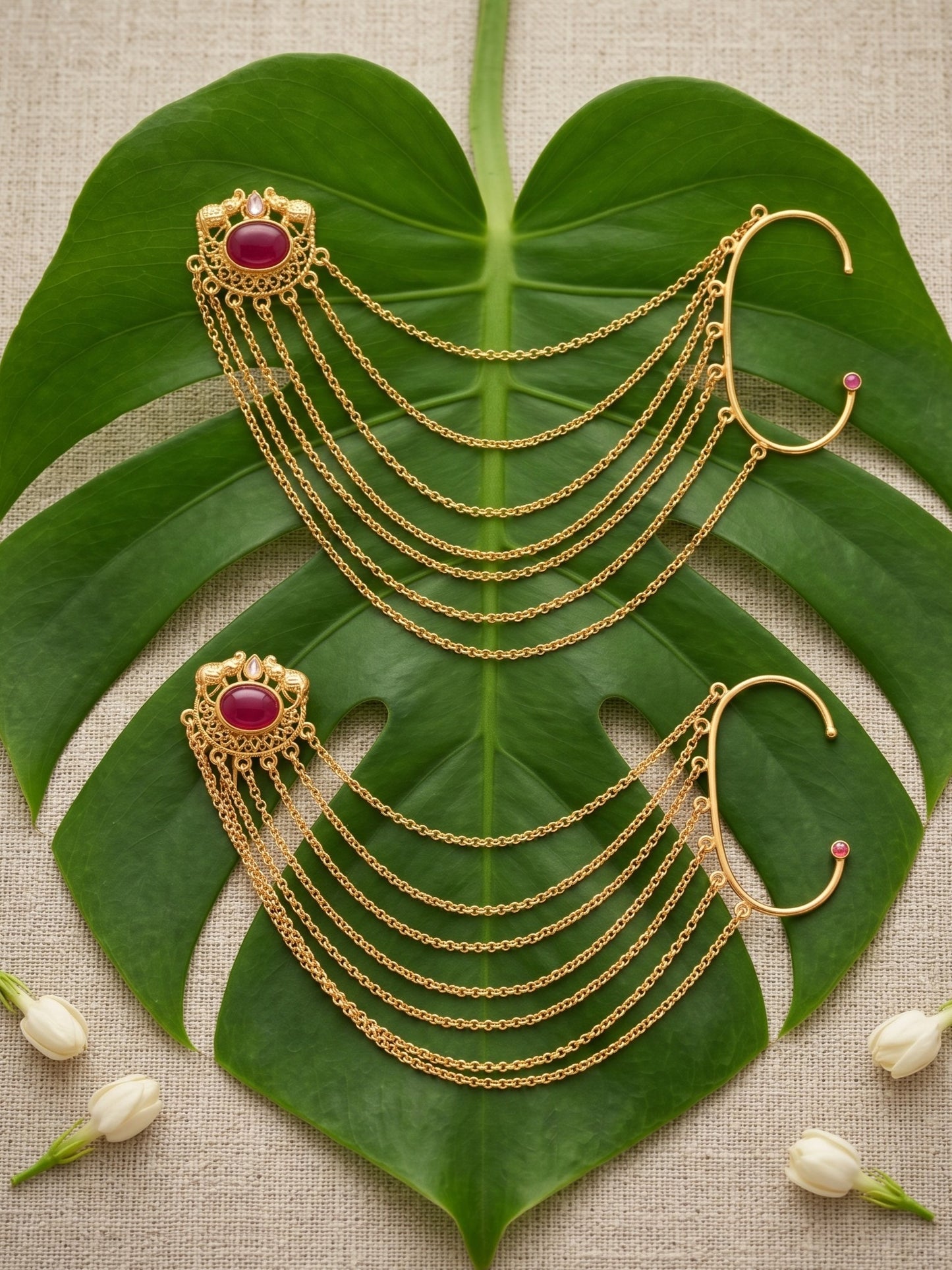 Traditional Multi-Layer Gold-Toned Ear Cuff Hair Chain for Women