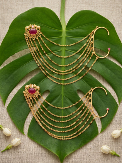 Traditional Multi-Layer Gold-Toned Ear Cuff Hair Chain for Women