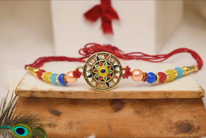 Elegent colorful Meenakari Rakhis1 Rakhi Made from Cotton Threds with Pack of Roli Chawal n Rakshabandhan Greetings Card |rakhi for brother|Bhaiya Rakhi | Kids rakhi |Rakhi for kids|Rakhi for Bhaiya