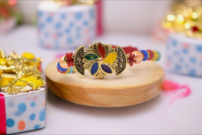 Unique Pattern Designer  Meenakari RakhiSet of 2 Rakhi  Made from Cotton Threds with Pack of Roli Chawal n Rakshabandhan Greetings Card |rakhi for brother|Bhaiya Rakhi | Kids rakhi |Rakhi for kids|Rakhi for Bhaiya