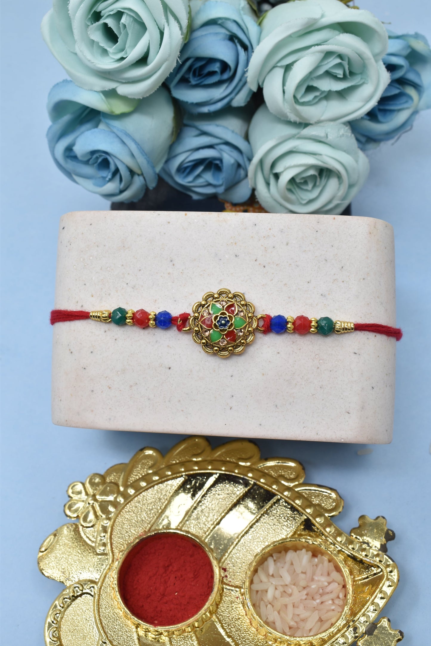 Flower Pattern Classic Meenakari Rakhi1 Rakhi Made from Cotton Threds with Pack of Roli Chawal n Rakshabandhan Greetings Card |rakhi for brother|Bhaiya Rakhi | Kids rakhi |Rakhi for kids|Rakhi for Bhaiya