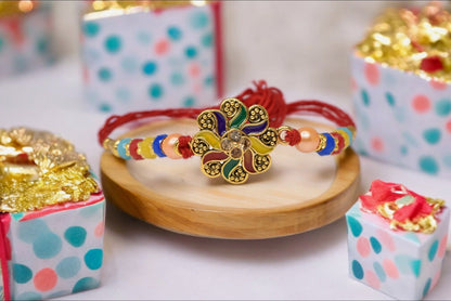 Flower Pattern Classic Meenakari colorful RakhiSet of 2 Rakhi  Made from Cotton Threds with Pack of Roli Chawal n Rakshabandhan Greetings Card |rakhi for brother|Bhaiya Rakhi | Kids rakhi |Rakhi for kids|Rakhi for Bhaiya