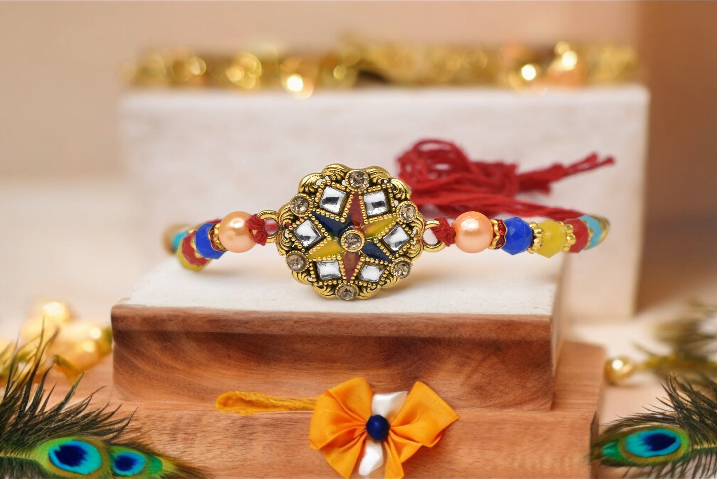 Simple Kundan Studded Multicolored Rakhis Set of 2 Rakhi  Made from Cotton Threds with Pack of Roli Chawal n Rakshabandhan Greetings Card |rakhi for brother|Bhaiya Rakhi | Kids rakhi |Rakhi for kids|Rakhi for Bhaiya