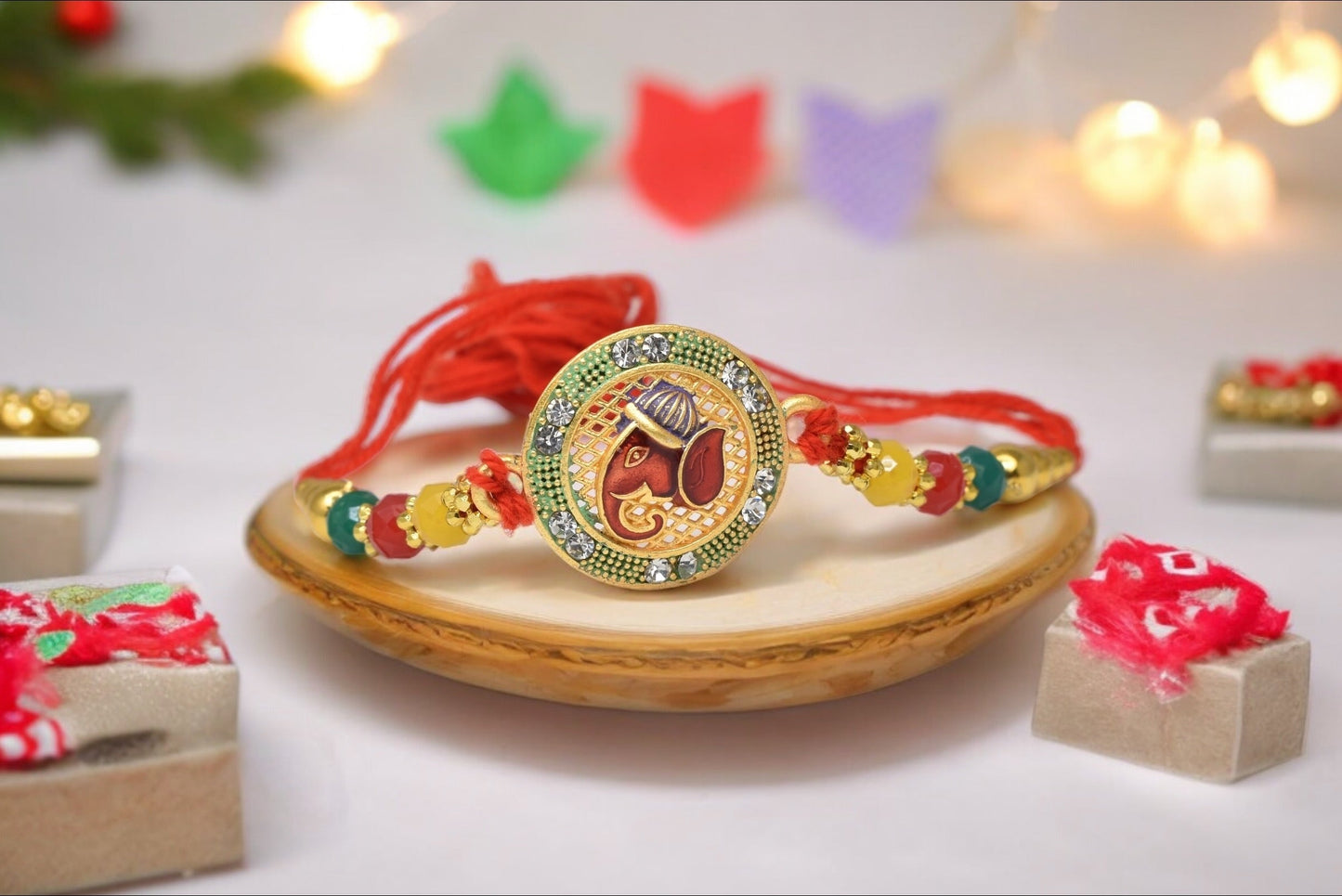 Divine Lord Ganesha Round Shape Aesthetic  Rakhis  Set of 3 Rakhi   with Pack of Roli Chawal n Card |rakhi for brother|Bhaiya Rakhi | Kids rakhi |Rakhi for kids|Rakhi for Bhaiya