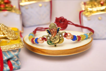 Divine Lord ganesha Simple Unique Rakhis1 Rakhi Made from Cotton Threds with Pack of Roli Chawal n Rakshabandhan Greetings Card |rakhi for brother|Bhaiya Rakhi | Kids rakhi |Rakhi for kids|Rakhi for Bhaiya