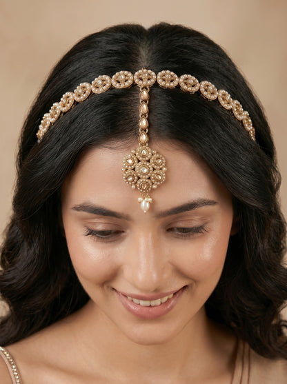 Women's Traditional Pearl & Stone Studded Ethnic Maang Tikka Hair Band
