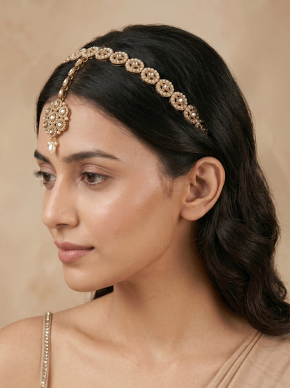 Women's Traditional Pearl & Stone Studded Ethnic Maang Tikka Hair Band