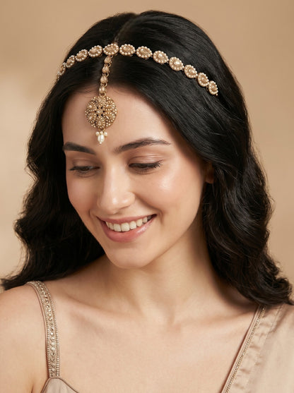 Women's Traditional Pearl & Stone Studded Ethnic Maang Tikka Hair Band