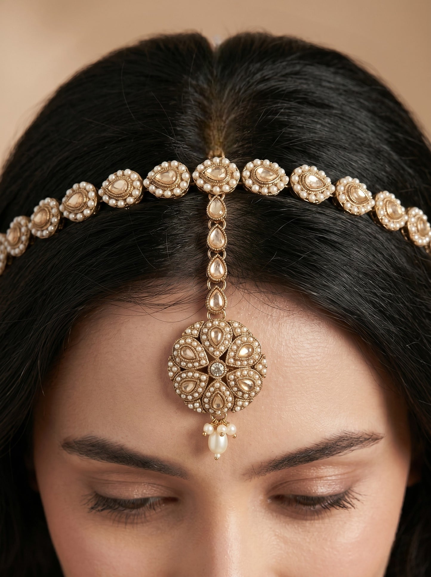Women's Traditional Pearl & Stone Studded Ethnic Maang Tikka Hair Band